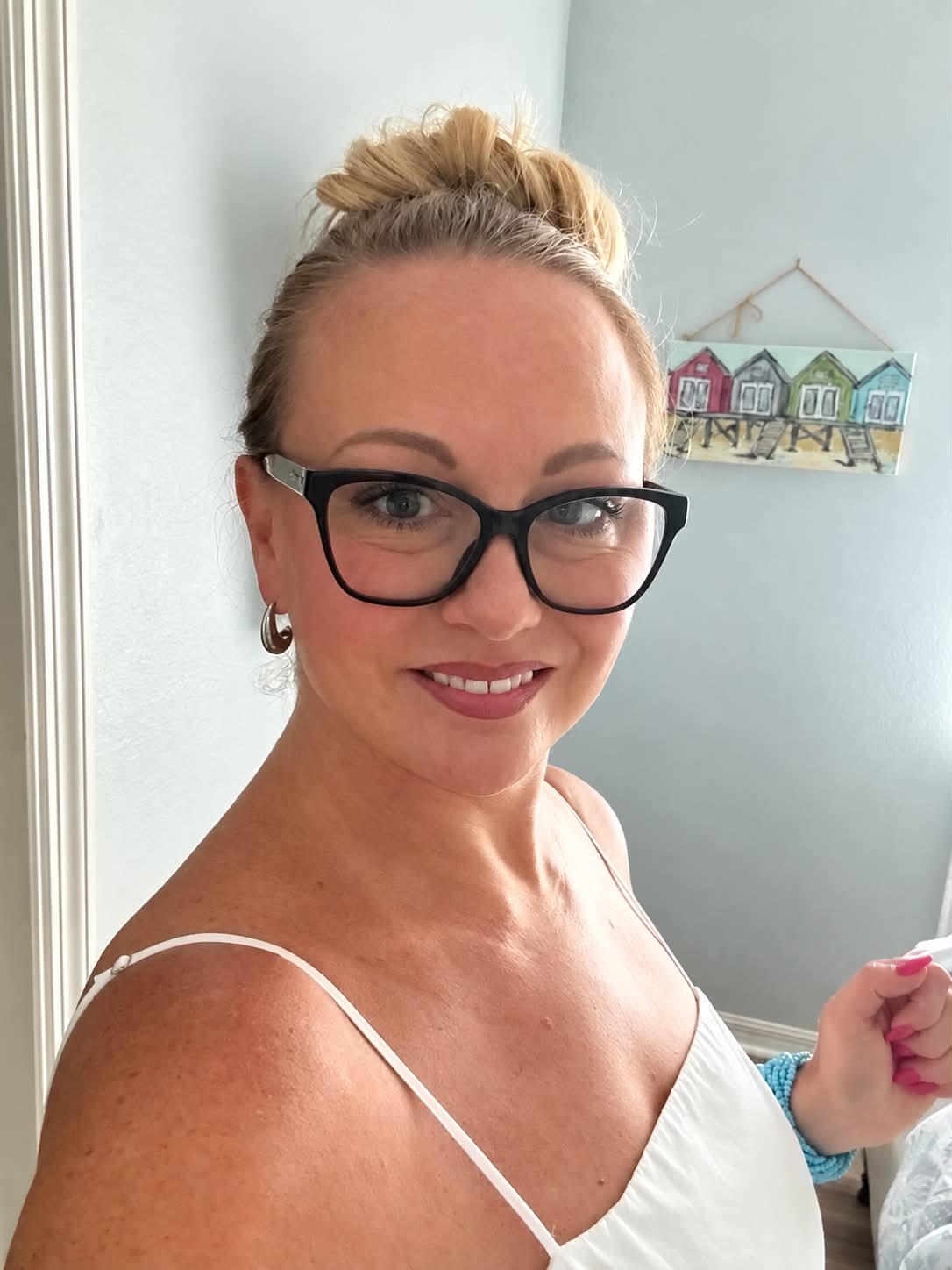 Chastidy in a white dress